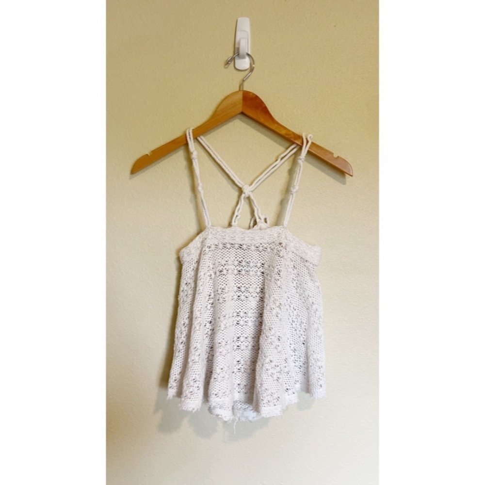 FP Beach White Crochet Oversized Swing Tank XS